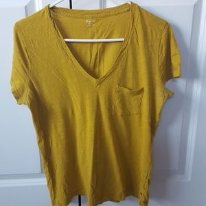 Madewell mustard v-neck tissue pocket tee